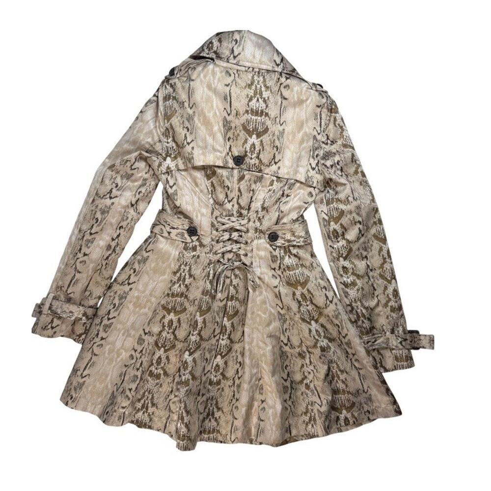 Bebe Snake Print Corset Trench Coat Jacket Lace Up Back Y2K 2000s Renaissance XS